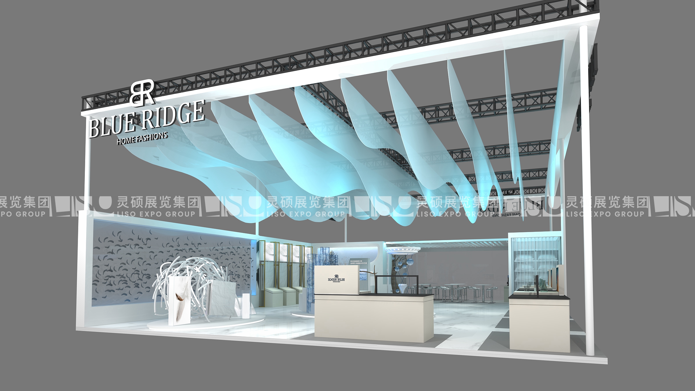 藍嶺家紡-上海展會展臺設計搭建案例